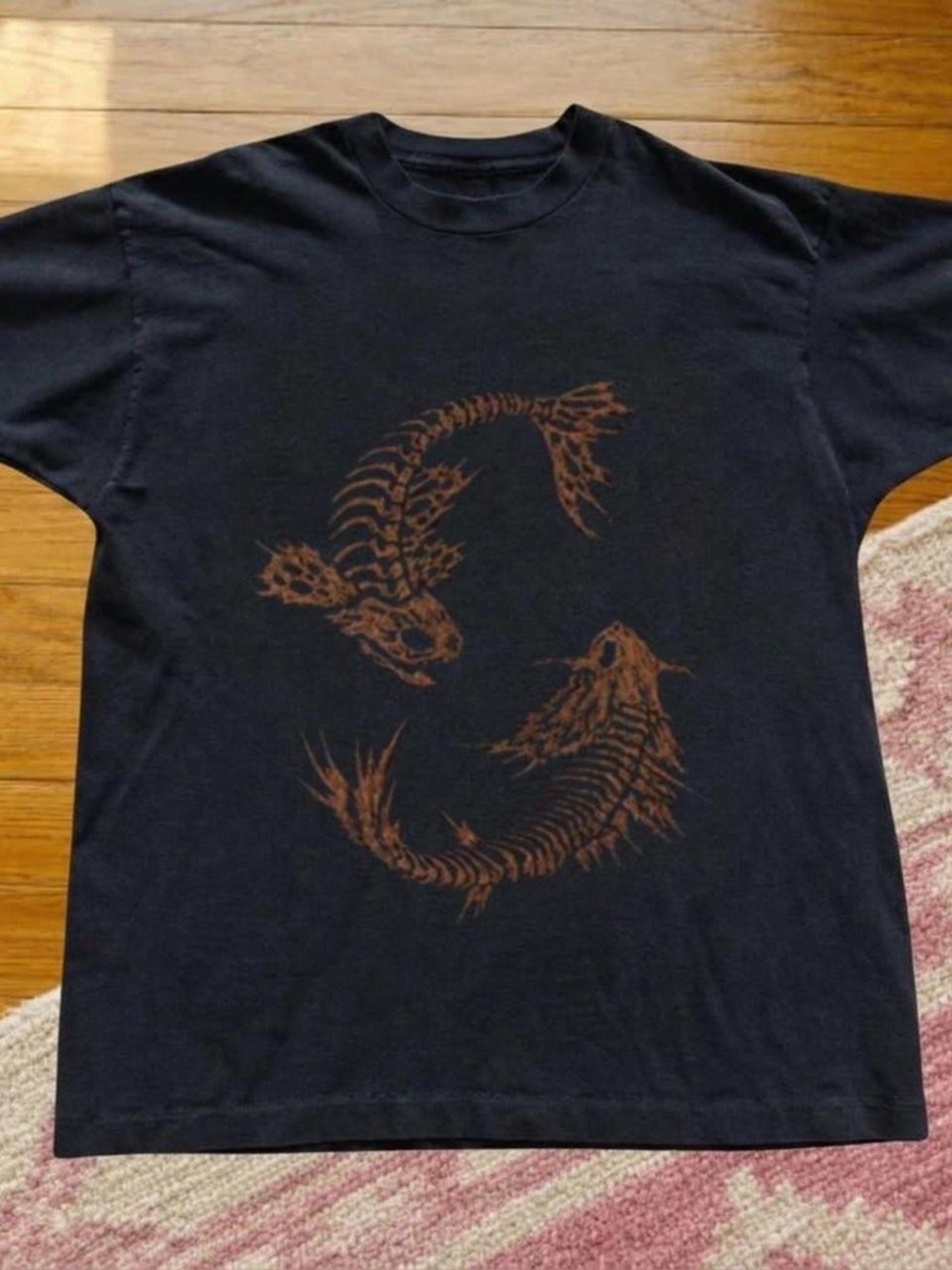 Gildan Black Tee with Brown Koi Skeleton Design